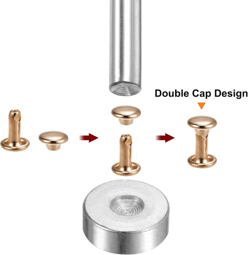 HARFINGTON 200 Sets Leather Rivets 10mm x 8mm Metal Double Cap Rivet Snaps Studs Fasteners with 3pcs Setting Tools Rivets for Leather Craft DIY Re...