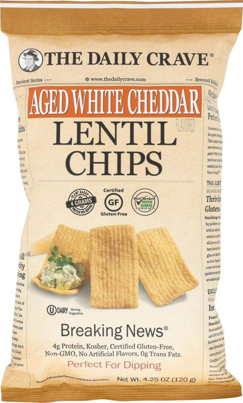 THE DAILY CRAVE Aged White Cheddar Lentil Chips, 4.25 OZ...