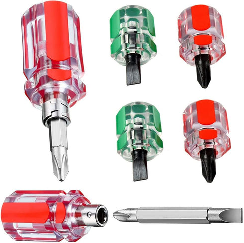 6PCS Mini Stubby Screwdriver Sewing Machine Screwdriver Set, Small Flat Head Screwdriver Short Phillips Screwdriver 2-in-1 Cross-Head Flathead Int...