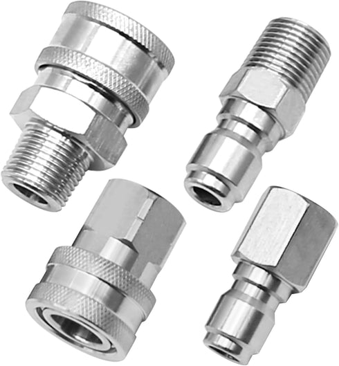 2 Sets 1/4 Inch NPT Stainless Steel Pressure Washer Quick Connect Plug Coupler Kit, Male and Female Fittings with Internal and External Threads...