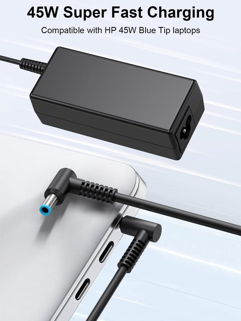 45W Charger Compatible with HP Laptop Charger, Blue Tip, Pavilion x360 11 13 15, Zbook 14u G4 G5 15u 15 G3, Notebook 15, Stream 13 11 14 AC Adapte...