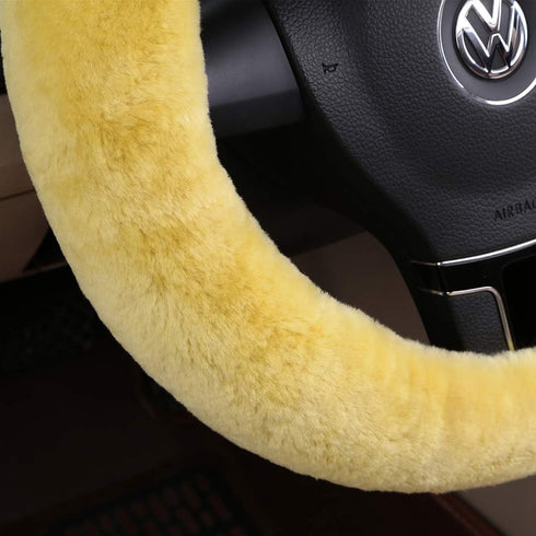 Furry Wool Sheepskin car Steering Wheel Cover for Girls Women Universal car 14 1/2-15 1/2inchs (Lemon Yellow)...