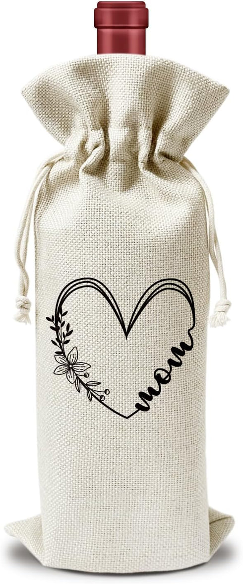 Linen Wine Bags Gift for mom, Mothers Day Drawstring Wine Bottles Bags Gift for Mama Mom Mommy from Daughter Son, 1 Pack Reusable Burlap Wine Bag ...