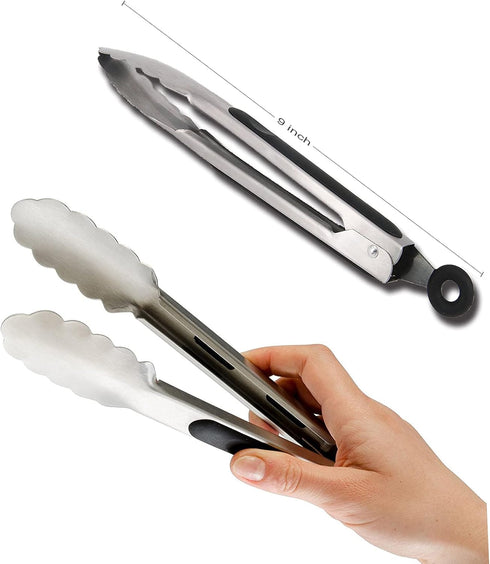 TENTA TENTA KITCHEN 9" Stainless Steel Kitchen Tongs, Locking Metal Food Tongs Non-Slip Grip (Set of 3)...