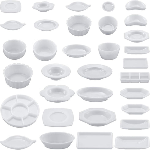 Skylety 33 Pieces 1:12 Dollhouse Miniature Decoration Accessory Dollhouse Miniature Kitchen Tableware Plastic Mini Plate Dishes Cups Bowl Set Micr...