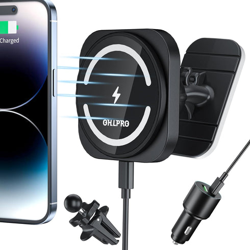 OHLPRO for Magsafe Car Mount,Super Strong Magnetic Wireless Car Charger Compatible with iPhone 15 Pro max,15/14/13/12 Series, [with QC 3.0 Adapter...