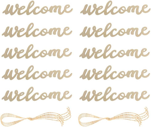 PRETYZOOM 10pcs Farmhouse Welcome Sign Cutout Unfinished Letter Sign DIY Block Words Door Wreaths Front Door Sign with 10pcs Lanyard for Home Wedd...