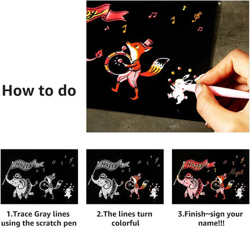 Magic Scratch Art Paper(7.9"x5.5") Rainbow Landscape Engraving Art Mini Scratchboard DIY Pads for Adults and Kids, Crafts Set: 12 Sheets Scratch P...