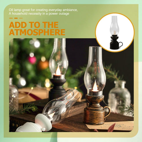 Zerodeko Kerosene Lamp Vintage Flameless Table Lamp Led Kerosene Lantern Clear Hurricane Lamp Battery Operated Nightstand for Bedroom Living Room ...
