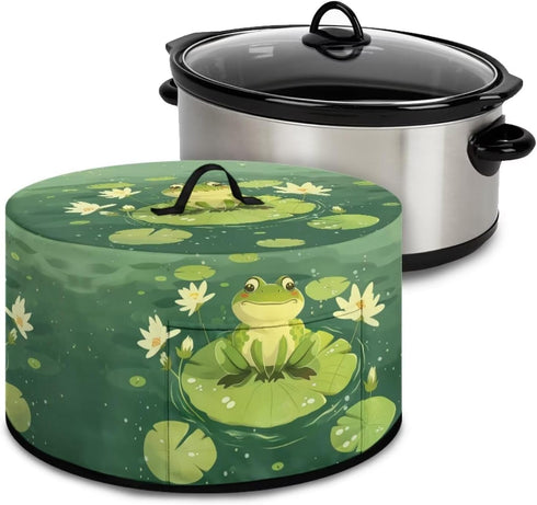Green Dust Covers for Kitchen Appliances Frog Lotus Leaf Crock Pot Cover Slow Cooker Dust Cover Dustproof Kitchen Decor Assecories Protective Cove...