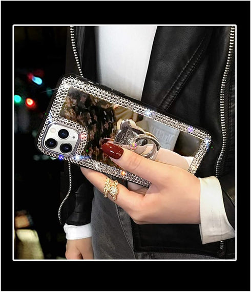LUVI Compatible with iPhone 12 Pro Max Diamond Glitter Case Makeup Mirror with Ring Holder Kickstand Stand Bling Rhinestone Crystal Cute for Women...
