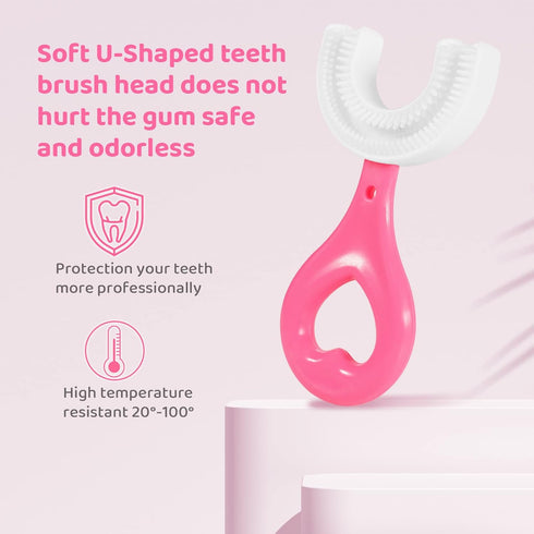 Pegciz Kids U-Shaped Toothbrush, Toddler Toothbrush Food Grade Soft Silicone Brush Head, Manual Whole Mouth Toothbrush for Kids Age 2-6, 360° Oral...