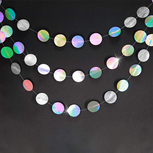 Cheerland Iridescent Party Decorations Holographic Circle Garlands Disco Theme Birthday Decoration Hanging Banner Graduation Decor Ball Streamer N...