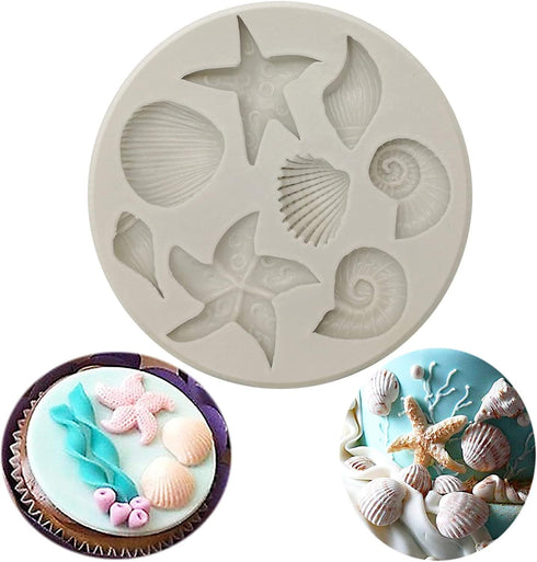 Marine Theme Cake Fondant Silicone Mold,Seashell, Conch, Starfish, Fish,Under the Sea Style Handmade Pastry Baking Molds for Cookie Chocolate Cand...