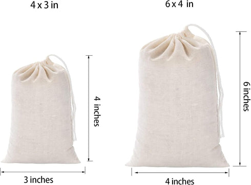 20 Pcs Muslin Drawstring Bags - Natural Unbleached Cotton Straining Herbs Cheesecloth, Coffee Tea Brew, Soup Gravy Broth Stew, Bone Broth Brew, Sp...