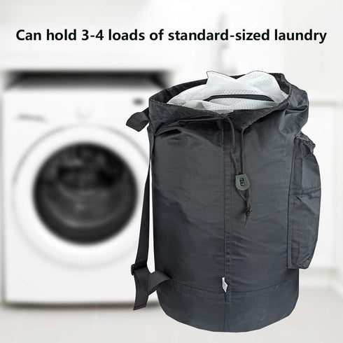 Washable Laundry Bag Backpack with Zipper Pocket, Heavy Duty Clothes Bag, 2 Strong Adjustable Shoulder Straps with Drawstring Closure for Travel, ...