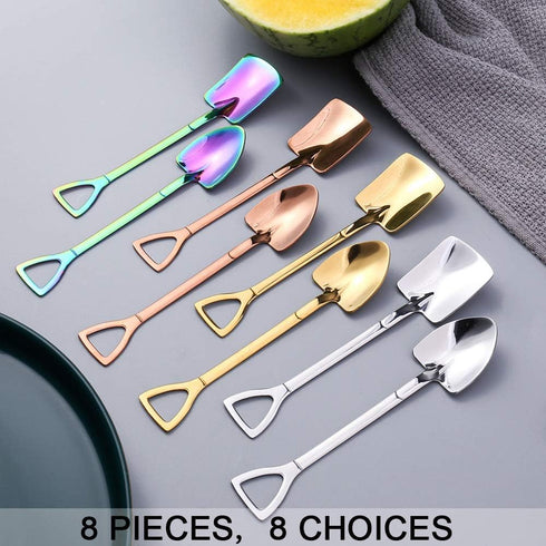 8Pcs Shovel Shape Stainless Steel Spoon with Exquisite Box, Gleaming Tea Coffee Sugar Cake Spoon, Dessert Ice Cream Spoon, Fruit Spoon Stirring Sp...