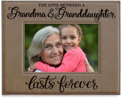 KATE POSH The Love Between Grandma and Granddaughter Lasts Forever, Engraved Grey Leather Frame, Grandma Gifts, First Time Grandma, Mother's Day (...