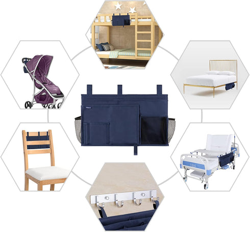 Surblue Bedside Caddy Hanging Bed Organizer Storage Bag Pocket for Bunk and Hospital Beds, College Dorm Rooms Baby Bed Rails, Camp 8 Pockets, (Lar...