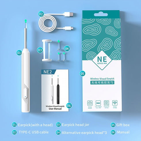?1296p?Ear Picker with Camera, in-Ear Camera, Earwax Remover, Light-up Ear Picker, 8-Piece Set, Ear Cleaner for iOS and Android, Black...