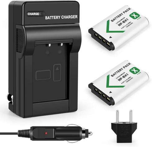 2-Pack NP-BX1 Battery and Charger Kit for Sony NP-BX1 and Sony Cyber-Shot DSC-HX99, HX95, HX350, RX1, RX1R II, RX100 (II/III/IV/V/VA/VI/VII), FDR-...