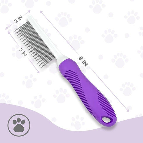 Detangling Pet Comb for Dog & Cat, Grooming Comb with Long & Short Stainless Steel Teeth, Safely Remove Knots & Tangles for Healthy Shiny Coat, Ge...