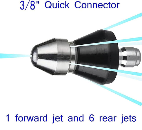 Sewer Jetter Nozzle for Pressure Washer Drain Cleaning Jetter 3/8 Inch 5000 PSI Orifice 6.5...