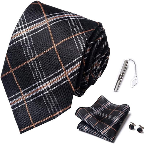 Black ties for men tie set clip Handkerchief Cufflinks...
