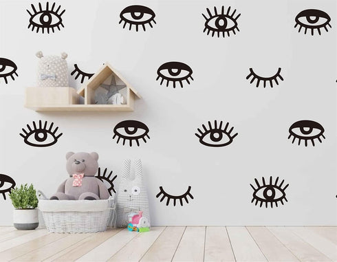 44pcs Eye Pattern Sticker for Girl's Bedroom Eyelash Decals Modern Wall Sicker Baby Girl Removable Wall Decor SK018 (Black)...