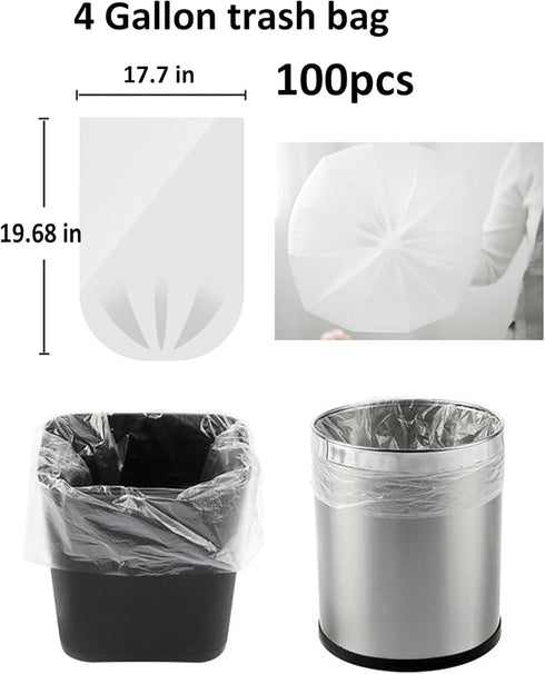 100 Count Small Trash Bags 4 Gallon Small Clear Garbage Bags Strong, Leakage-Free,Unscented Thick for Bathroom, Office, Kitchen Waste Basket Small...