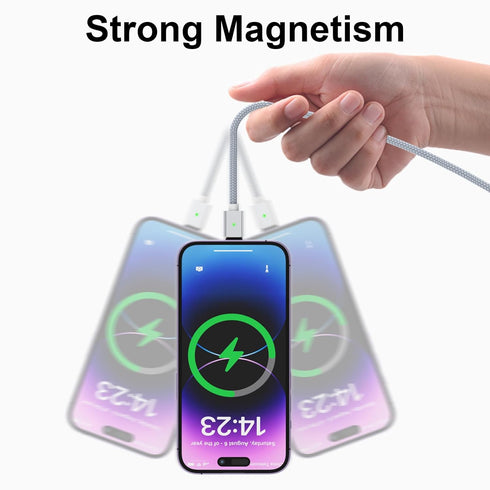 Magnetic Charging Cable 3A Fast Charging(3 Pack,6.6/6.6/6.6ft) 3 in 1 Magnetic Phone Charger with LED Light, Nylon Braided, for Lightning/USB-C/Mi...