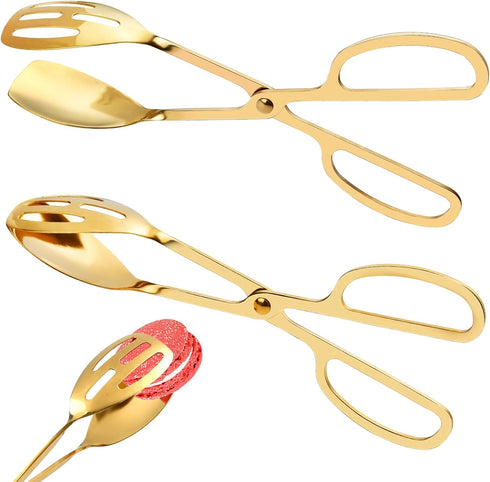 2 Pieces Salad Tongs, 10 Inch Gold Salad Tongs, Stainless Steel Scissor Tongs, Gold Tongs for Serving Food, Kitchen Serving Tongs for Cooking Cate...