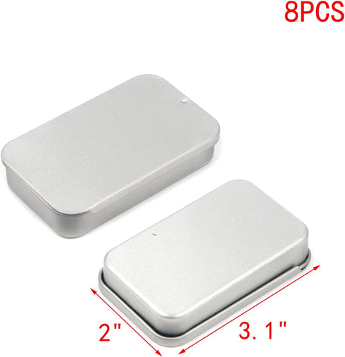 MY MIRONEY 3.1" x 2" x 0.6" Metal Slide Top Tin Containers for Candies Jewelry Crafts Pills Survival Kit Pack of 8...