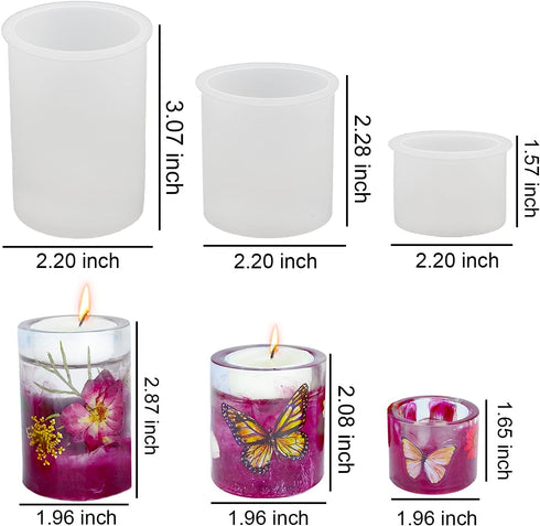 RESINWORLD 3 Size Tealight Candle Holder Mold for Epoxy Resin, Silicone Pillar Cylinder Candle Holder, Shiny Pillar Tea Light Holders for Resin Ca...