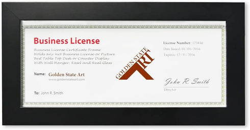 Golden State Art, Wood Frame for 4x9 Business License Certificate with Real Glass & Table-top Display, Black...