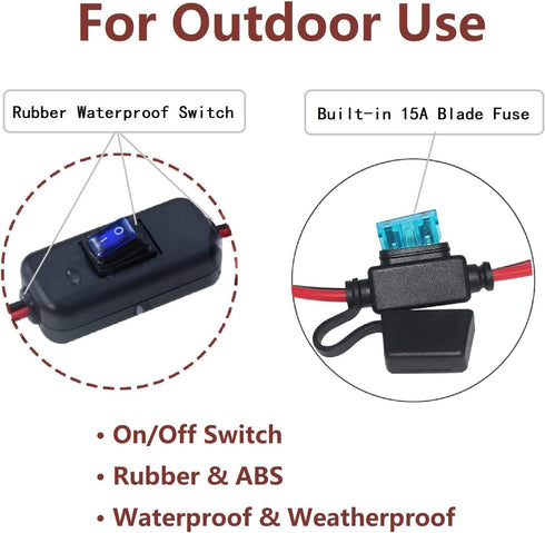 SAE to Battery Alligator Clip - 12V SAE 2Pin Quick Disconnect Cable 10ft SAE to Battery Clamp Cord 15A Fuse (10FT)...
