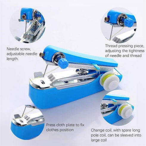Blue Handheld Sewing Machine, Sewing Machines Portable Mini Manual Sewing Machine Handy Needlework Tool Mini Sewer Machine Hand Stitcher Sewing Ma...
