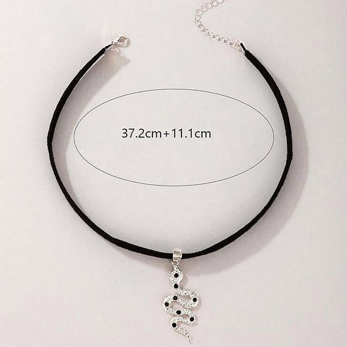 Boho Snake Velvet Choker Necklace Silver Snake Necklace Choker Gothic Black Ribbon Necklace Punk Serpent Necklace Chain Jewelry for Women...