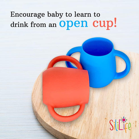 Silicone Baby Cups for Baby or Toddler 2 Pack Flexible Food-Grade Safe BPA Free with Easy-Grip Handles for Self-Feeding Training...