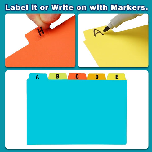 Chell 4x6 Plastic Index Card Dividers, Heavyweight Poly Index Card Guides A-Z for Flash Cards and Recipe Cards, with Alphabetical/Blank Stickers, ...