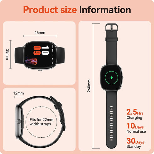 Fitness Tracker Watch with 24/7 Heart Rate Blood Oxygen Sleep Monitor, 1.69" HD 10 Day Battery Life Smart Watch, Step Calorie Counter Pedometer Ac...