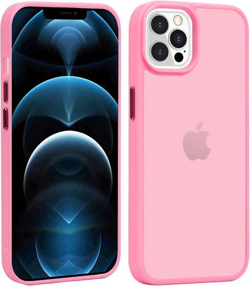 TENOC Phone Case Compatible with iPhone 12 Pro Max, Pink Case Translucent Protective Bumper Matte Hard Back Cover for 6.7 Inch...