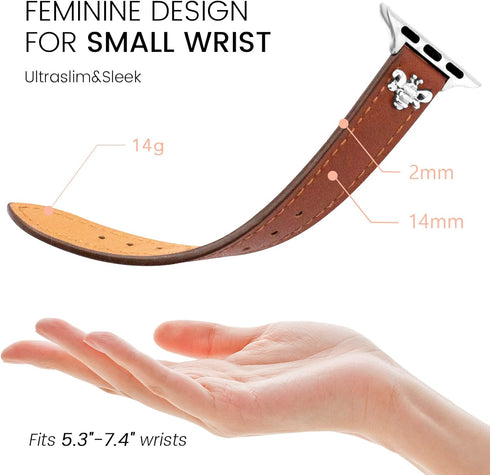 JR.DM Slim Leather-Bands Compatible with Apple Watch Band 38mm 40mm 41mm 42mm 44mm 45mm 49mm, Top Genuine Leather Band with Charms, Feminine Desig...