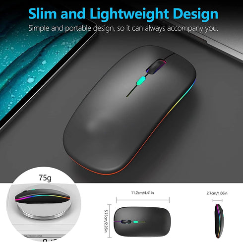 LED Rechargeable Slim Silent Mouse 2.4G Portable USB Optical Office Wireless Mouse (White)...