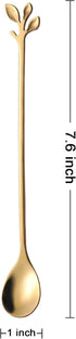 Long Handle Iced Tea Spoons Set of 6, Comicfs 7.6" Ice Cream Spoon, Creative Gold Leaf Cocktail Stirring Spoons, Premium Food Grade Stainless Stee...