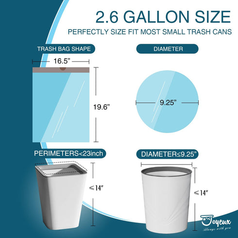 JOYEUX 2.6 Gallon Small Trash Bags, No-Tearing Drawstring Mini Garbage Bags for Bathroom Kitchen, Beachside Breeze Scent, 66 Count...
