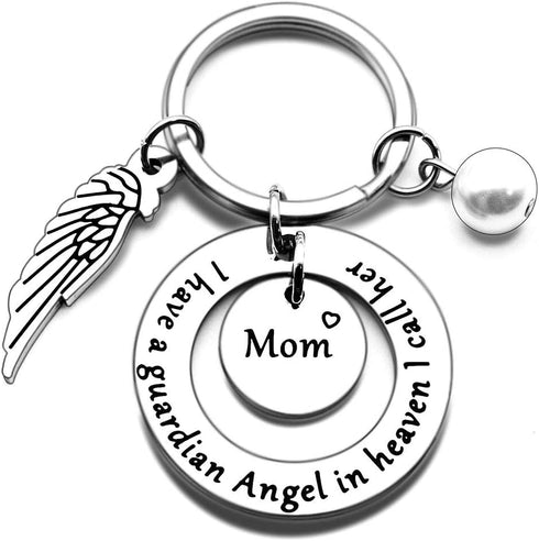 Mom Memorial Keychain Gift Loss of Mother Jewelry I have a guardian Angel in heaven I call her Mom Keychain Sympathy for Remembrance Memory Gifts ...