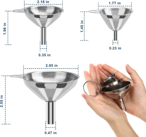 3pcs Small Kitchen Funnels for Filling Bottles, Food Grade Metal Funnels for Kitchen Use, Stainless Steel Funnel for Essential Oil Spices Liquid...