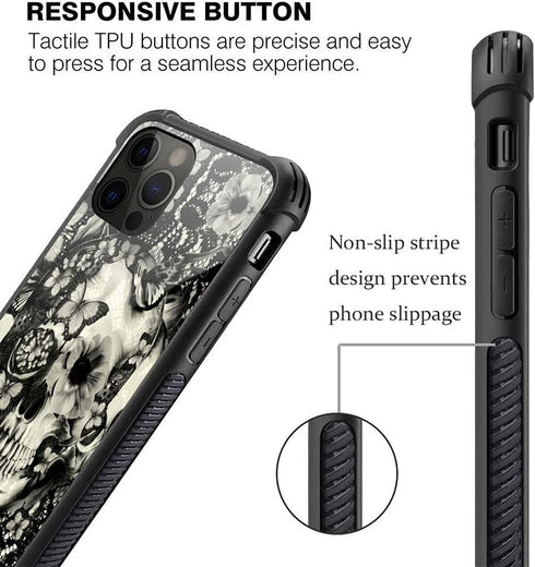 ZHEGAILIAN Case Compatible with iPhone 13 Pro Max Case,Victorian Gothic lace Skull Case,Tempered Glass Back+Soft Silicone TPU Shock Protective Cas...