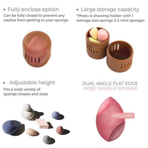 Silicone Makeup Sponge Holder & Travel Case Brown- Brush Bubble fully closed or breathable option for travel or home to keep your makeup sponge cl...